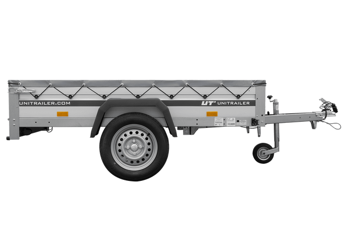 Enkelassige aanhanger met aluminium zijwanden 200x125 Unitrailer Garden 201 KIPP ALU met H-0 frame en grijze afdekking