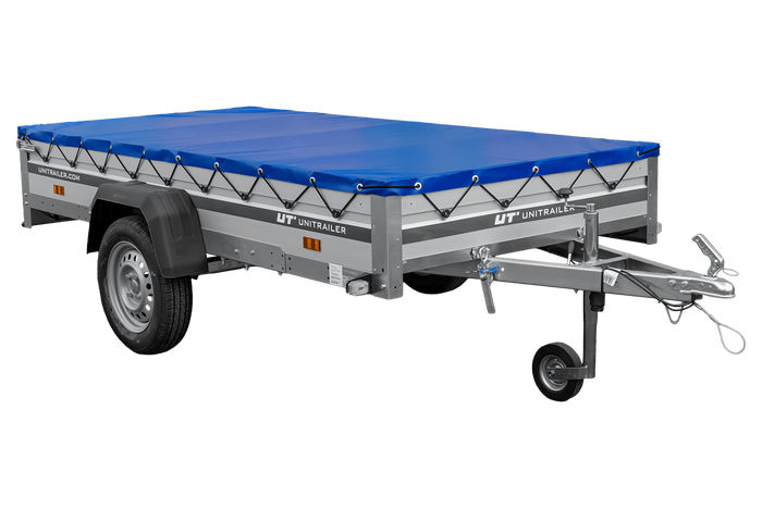 Autoaanhanger met aluminium zijwanden 264x125 Unitrailer Garden 264 KIPP ALU met H-0 frame en blauwe afdekking
