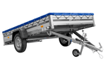 Autoaanhanger met aluminium zijwanden 264x150 Unitrailer Garden 265 KIPP ALU met H-0 frame en blauwe afdekking