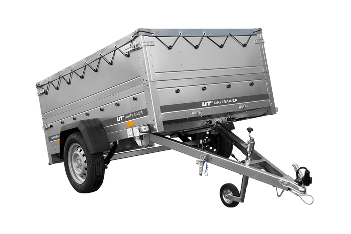 Lichte aanhangwagen op veren 200x125 UNITRAILER GARDEN 201/R KIPP met BIS zijwanden, H-0 frame en grijs zeil