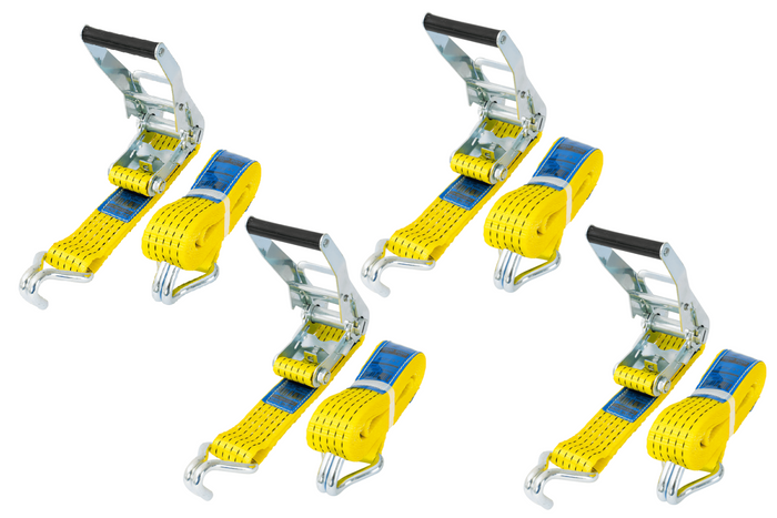 Set van vier UNITRAILER 4m/50mm/5t gele transportbanden met spaninrichting