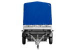 Autoaanhanger met aluminium zijwanden 264x125 Unitrailer Garden 264 KIPP ALU met H-1100 frame en blauwe afdekking