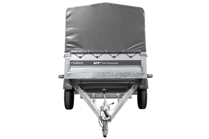 Autotrailer 264x125 UNITRAILER FORCE 264 KIPP met H-800 frame en grijze afdekking