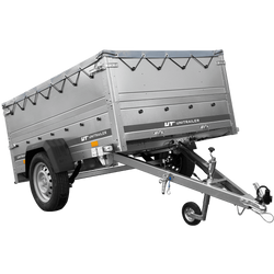 Lichte aanhangwagen op veren 200x125 UNITRAILER GARDEN 201/R KIPP met BIS zijwanden, H-0 frame en grijs zeil