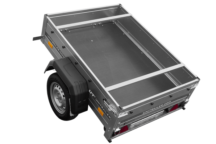 Enkelassige aanhanger 150x106 UNITRAILER GARDEN 150 KIPP met H-0 frame en grijze afdekking