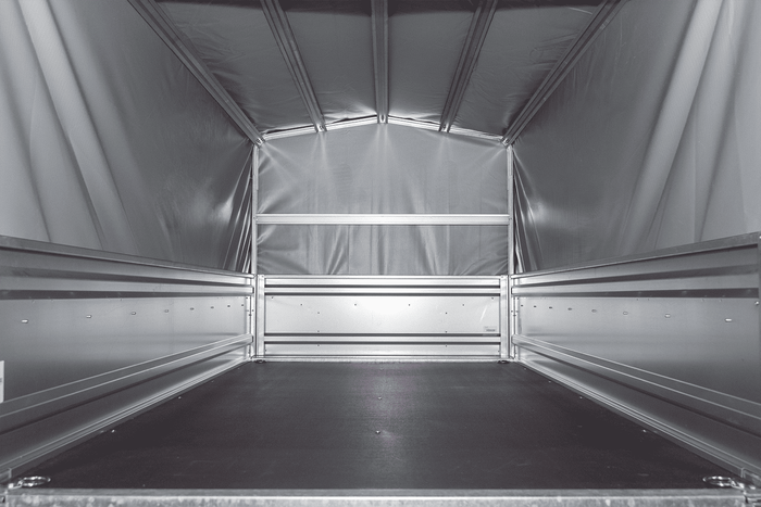 Enkelassige aanhanger 230x125 UNITRAILER FORCE 230 KIPP met H-800 frame en grijze afdekking