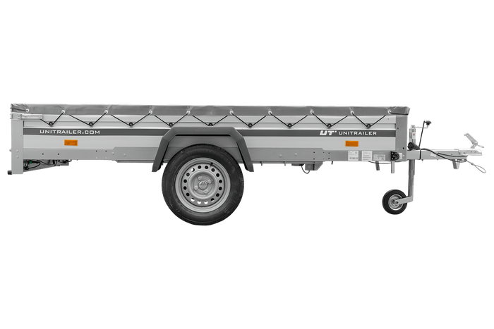 Autoaanhanger met aluminium zijwanden 264x150 Unitrailer Garden 265 KIPP ALU met H-0 frame en grijze afdekking