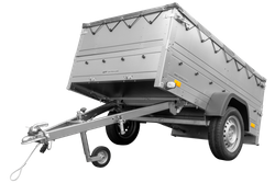 Unitrailer GARDEN TRAILER 201 KIPP met steunwiel, bis sideboards en grijs plat dekzeil