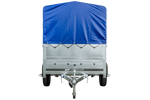 Lichte aanhanger 230x125 UNITRAILER GARDEN 230 KIPP met BIS-zijwanden, H-800 frame en blauwe afdekking