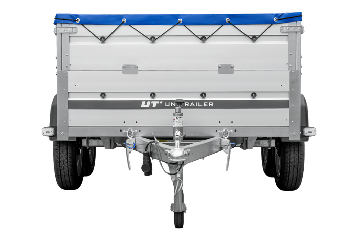 Tweeassige aanhanger met aluminium zijwanden 264x125 Unitrailer Garden 264/2 KIPP ALU met BIS-zijwanden, H-0 frame en blauwe afdekking