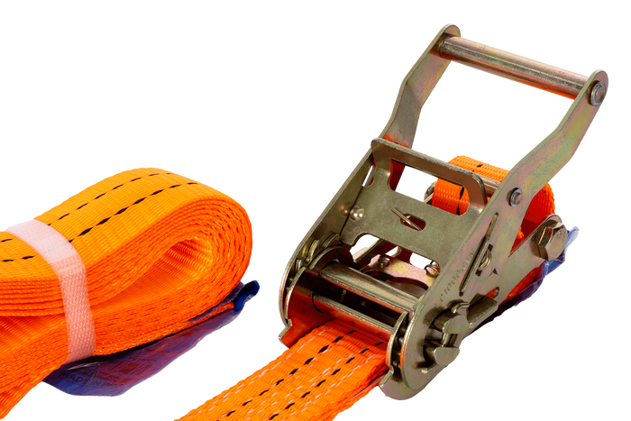 Set van vier UNITRAILER 3m/35mm/2t oranje transportbanden met spaninrichting