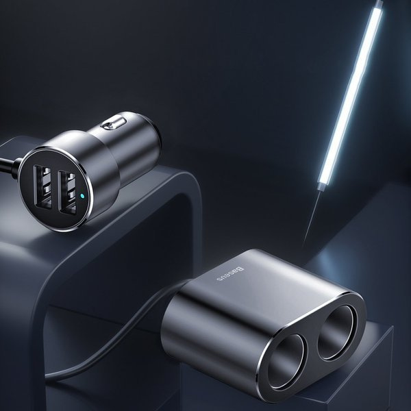 BASEUS Hoogrendementsautolader 2x USB + 2x Sigarettenaanstekeraansluiting 80W