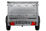 Aanhanger voor de Unitrailer GARDEN TRAILER 200 KIPP auto met steunwiel, twee zijkanten en een vlakke afdekking, grijs