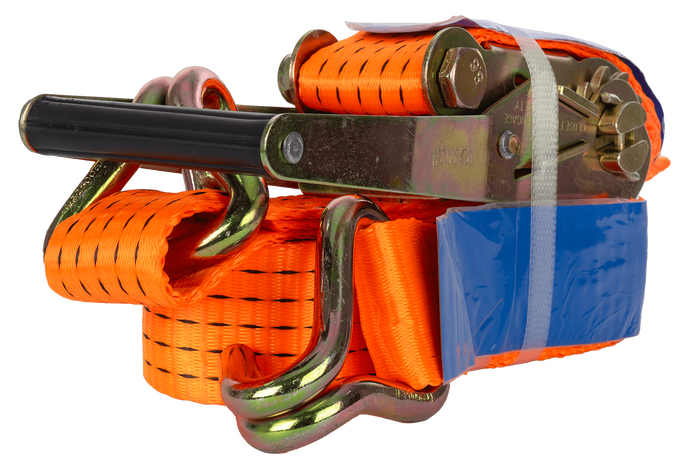 Set van vier UNITRAILER 5m/50mm/5t oranje transportbanden met spaninrichting
