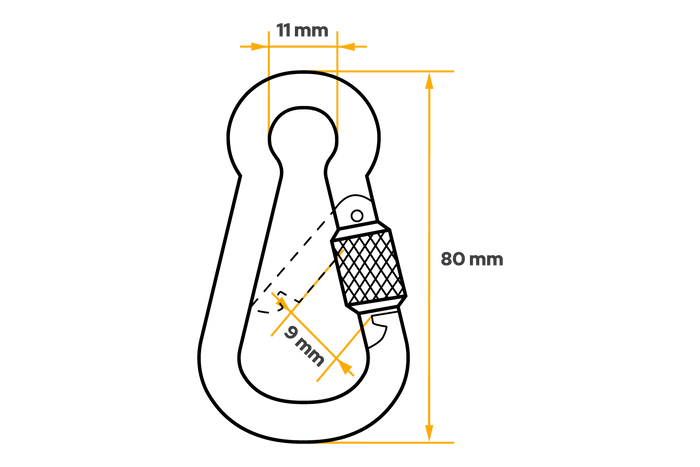 Karabijnhaak met veiligheidssysteem voor touwen DROMET KSZ.8.80 brandweerkarabijnhaak 8x80mm