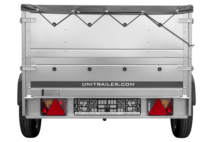 Unitrailer GARDEN TRAILER 201 KIPP met steunwiel, bis sideboards en grijs plat dekzeil