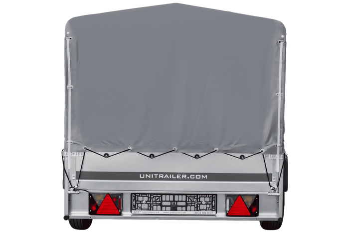 Enkelassige aanhangwagen op veren 264x125 UNITRAILER GARDEN 264/R KIPP met H-800 frame en grijs zeil