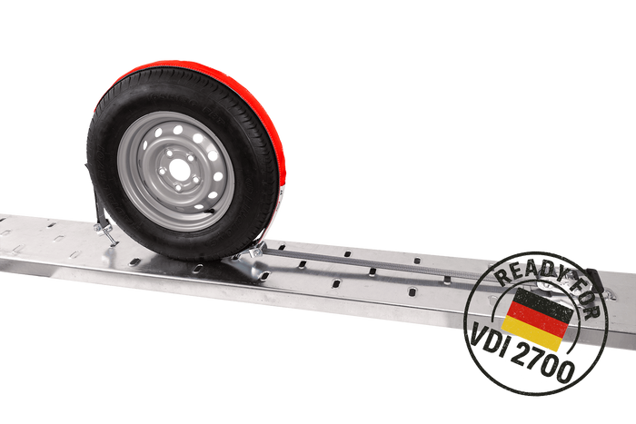 Set van vier HEFFA CARLINE 130 aanhangwagentransportbanden, wielborgriemen 2,8m/35mm/3t VDI 2700