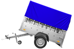 Eenassige aanhanger met kipper Unitrailer GARDEN TRAILER 200 KIPP met steunwiel, gaaswanden en H-800 frame met blauwe kap
