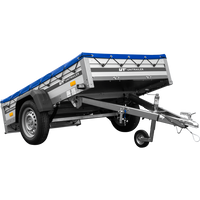 Enkelassige aanhanger op veren met aluminium zijwanden 200x125 Unitrailer Garden 201/R KIPP ALU met H-0 frame en blauwe afdekking