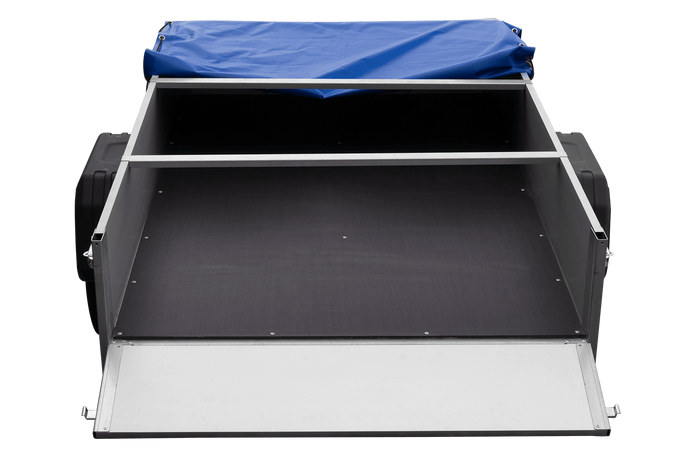Enkelassige aanhanger met aluminium zijwanden 200x125 Unitrailer Garden 201 KIPP ALU met H-0 frame en blauwe afdekking