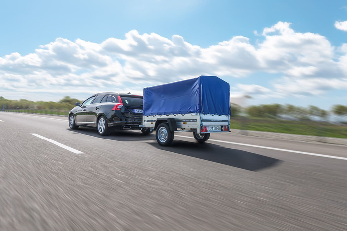 Enkelassige aanhanger 200x106 UNITRAILER GARDEN 200 KIPP met H-800 frame en blauw dekzeil