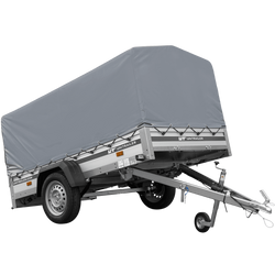 Enkelassige aanhanger op veren met aluminium zijwanden 230x125 Unitrailer Garden 230/R KIPP ALU met H-800 frame en grijze afdekking
