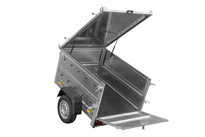 Enkelassige aanhanger 150x106 UNITRAILER GARDEN 150 KIPP met BIS-zijwanden en aluminium afdekking