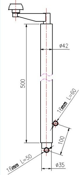 UNITRAILER krukhefsysteem voor het kantelen en lossen van een autotransporter van 1000 kg (500-865 mm).