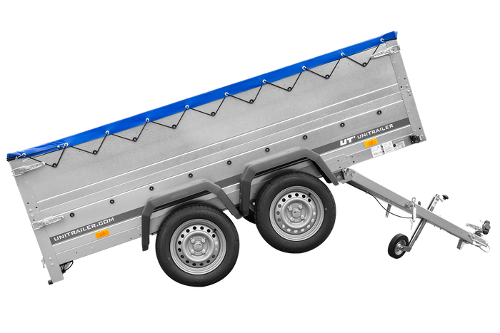 Twee-assige aanhanger 264x125 UNITRAILER GARDEN 264/2 KIPP met BIS zijwanden, H-0 frame en blauwe kap
