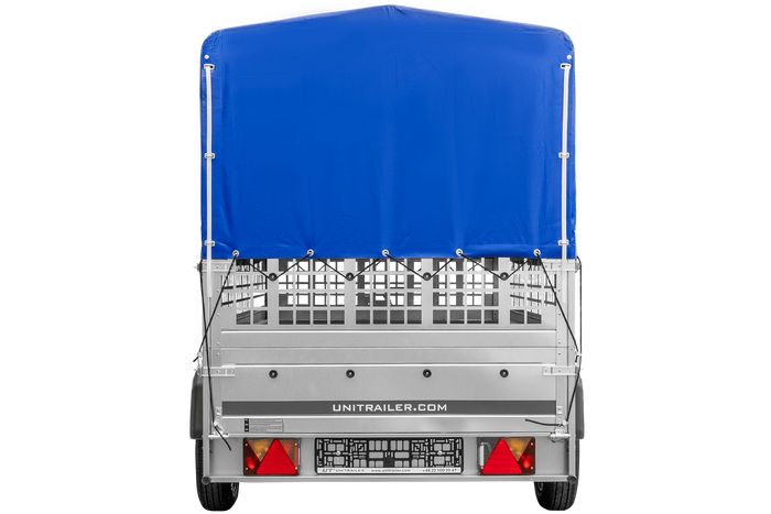 Lichte aanhangwagen 264x125 UNITRAILER GARDEN 264 KIPP met gaaswanden, H-800 frame en blauwe kap