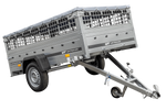 Kipper aanhanger voor personenauto Unitrailer GARDEN TRAILER 230 KIPP met steunwiel, gaaszijwanden en grijze vlakke afdekking op frame