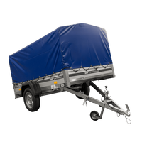 Enkelassige aanhanger met aluminium zijwanden 230x125 Unitrailer Garden 230 KIPP ALU met H-800 frame en blauwe afdekking