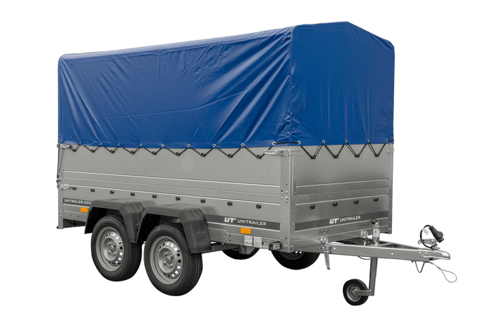 Twee-assige aanhanger 264x125 UNITRAILER GARDEN 264/2 KIPP met BIS zijwanden, H-800 frame en blauwe kap