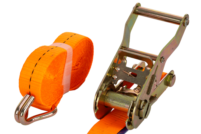 Set van vier UNITRAILER 5m/25mm/1t oranje transportbanden met spaninrichting