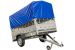 Enkelassige aanhanger 230x125 UNITRAILER GARDEN 230 KIPP met gaaswanden, H-800 frame en blauw dekzeil