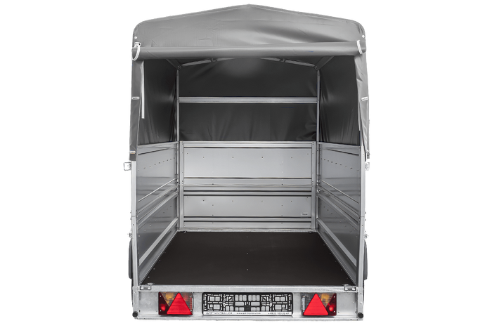 Lichte aanhanger op veren 264x125 UNITRAILER FORCE 264/R KIPP met BIS-zijwanden, H-800 frame en grijze afdekking