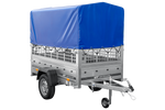 Lichte aanhanger 200x106 UNITRAILER GARDEN 200 KIPP met gaaswanden, H-800 frame en blauwe hoes
