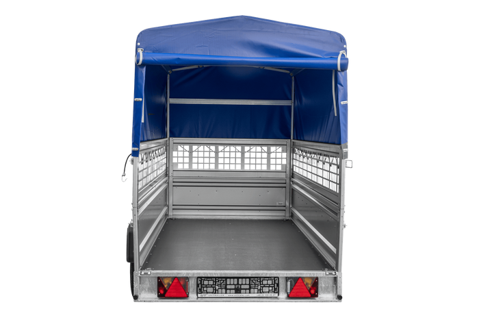 Autotransportaanhanger 264x125 UNITRAILER FORCE 264 KIPP met gaaswanden, H-800 frame en blauwe hoes