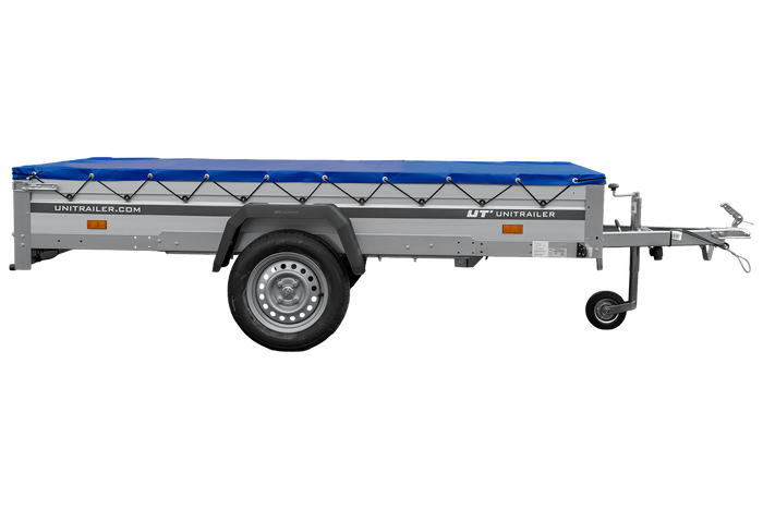 Autoaanhanger met aluminium zijwanden 264x125 Unitrailer Garden 264 KIPP ALU met H-0 frame en blauwe afdekking