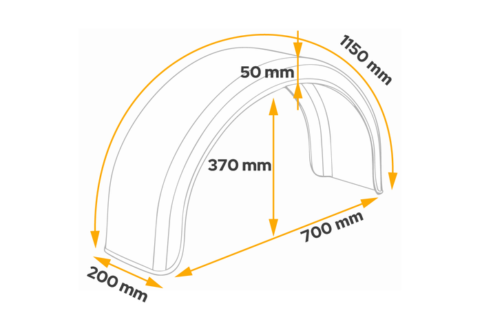 Spatbord voor aanhangwagen 13-14" DOMAR D20200 wielkast 700/200mm