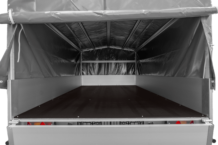 Enkelassige aanhanger met aluminium zijwanden 264x150 Unitrailer Garden 265 KIPP ALU met H-800 frame en grijze afdekking