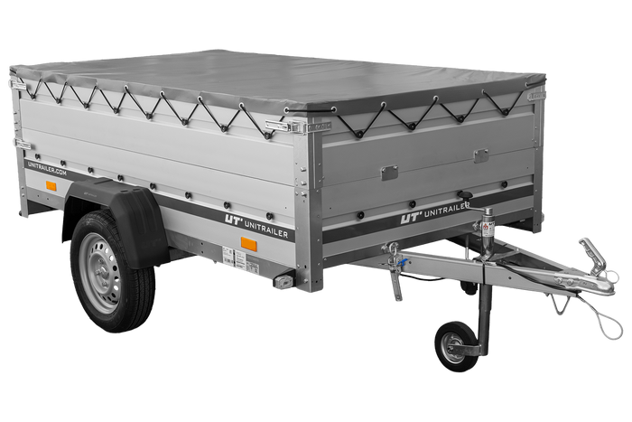 Enkelassige aanhanger met aluminium zijwanden 230x125 Unitrailer Garden 230 KIPP ALU met BIS-zijwanden, H-0 frame en grijze afdekking