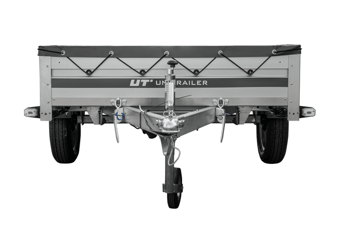 Enkelassige aanhanger met aluminium zijwanden 230x125 Unitrailer Garden 230 KIPP ALU met H-0 frame en grijze afdekking