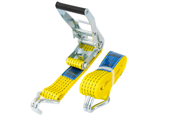 Set van vier UNITRAILER 4m/50mm/5t gele transportbanden met spaninrichting