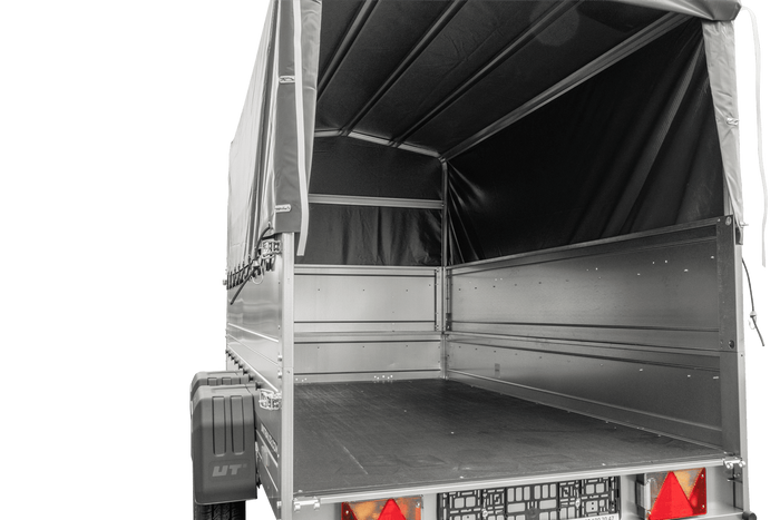 Twee-assige aanhanger 264x125 UNITRAILER GARDEN 264/2 KIPP met BIS zijwanden, H-800 frame en grijze kap