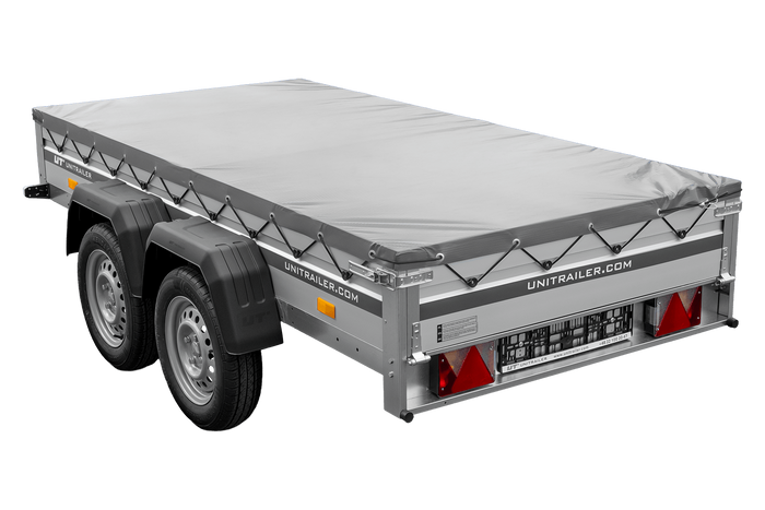 Tweeassige aanhanger met aluminium zijwanden 264x125 Unitrailer Garden 264/2 KIPP ALU met H-0 frame en grijze afdekking