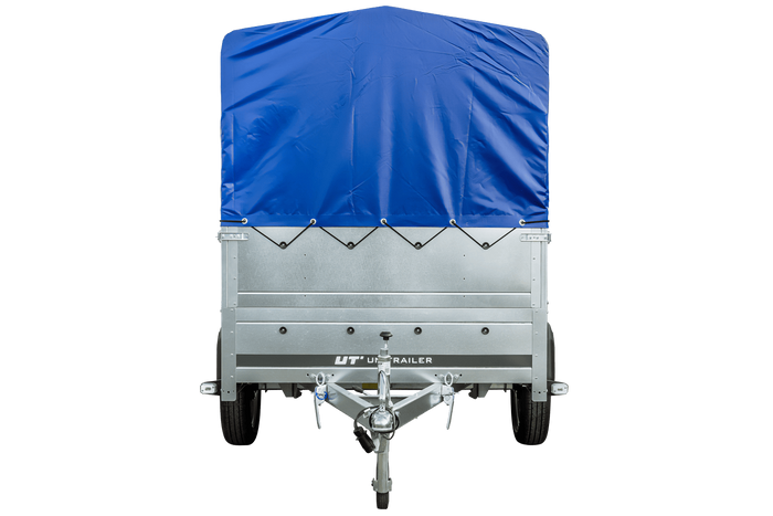 Lichte aanhanger 230x125 UNITRAILER GARDEN 230 KIPP met BIS-zijwanden, H-800 frame en blauwe afdekking