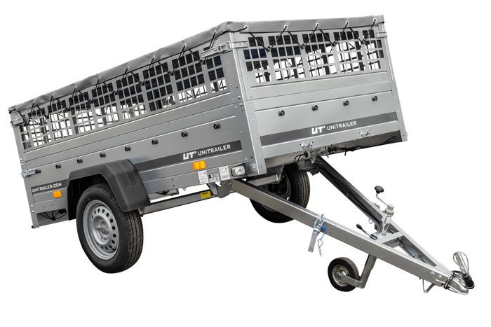 Autoaanhanger 230x125 UNITRAILER GARDEN 230 KIPP met gaaswanden en grijze afdekking