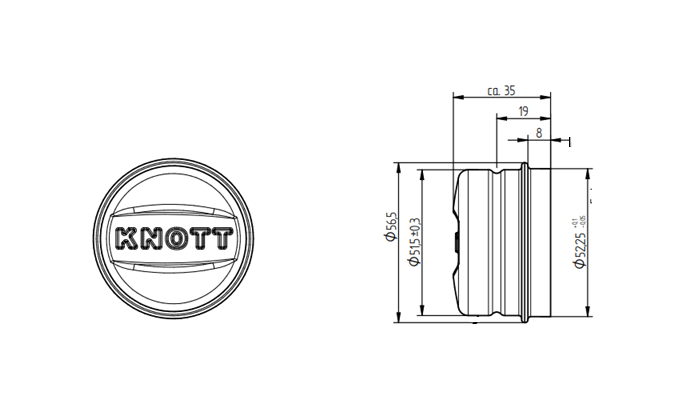 Naafdop KNOTT 52,2 mm deksel voor aanhanger